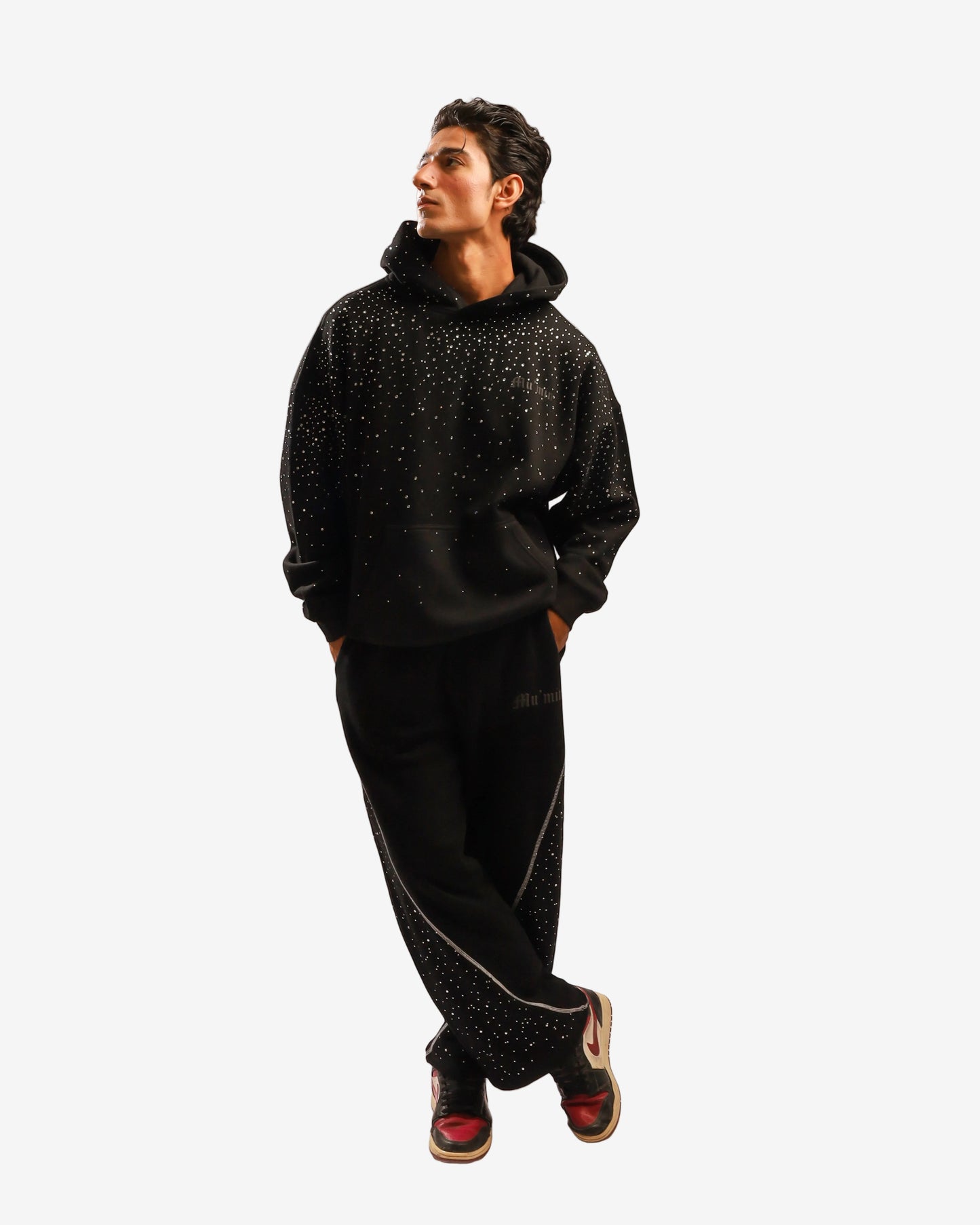 Black "Believe In The Unseen" Rhinestone Hoodie & Sweatpants Set