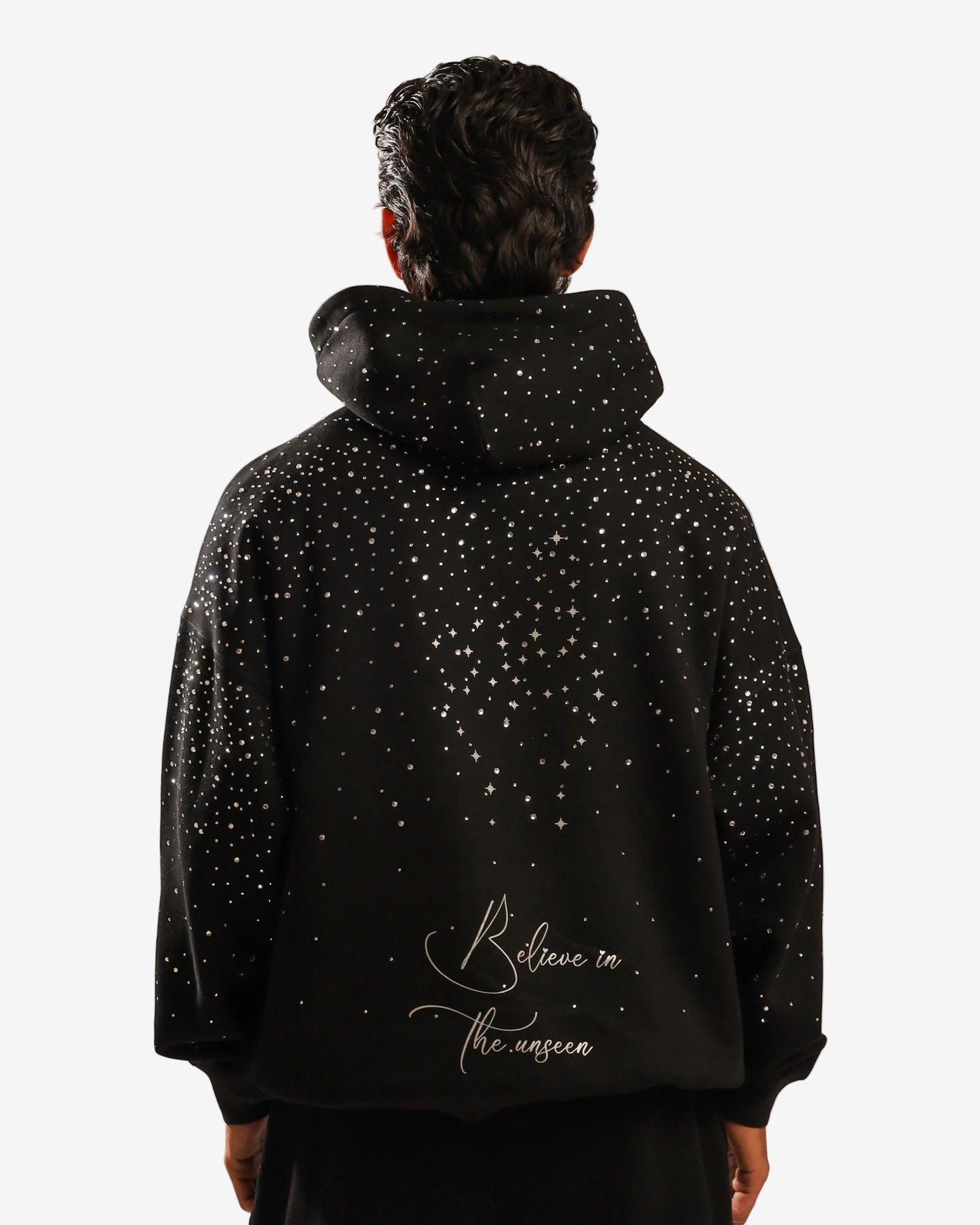 Black "Believe In The Unseen" Rhinestone Hoodie & Sweatpants Set