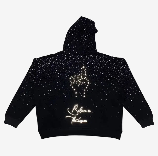 Black "Believe In The Unseen" Rhinestone Hoodie & Sweatpants Set